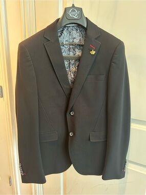 Italian Fashion — Boy’s Black Blazer with Paisley Lining by Giovanni Testi